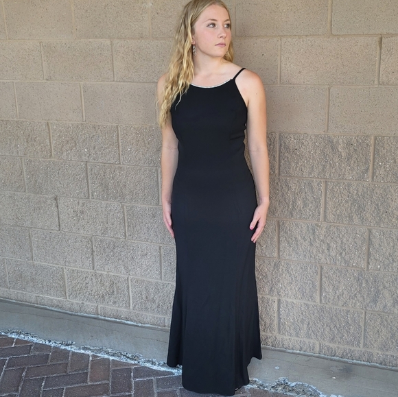 Vintage Dresses & Skirts - Vintage Gunnie Sax Jessica McClintock Crystal embellished Black Maxi Dress SZ 6